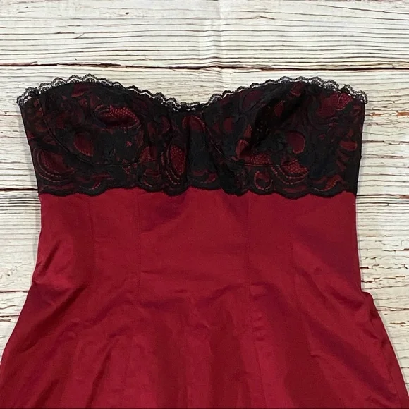 Bebe Red Strapless Lace Bustier Dress Sz S - Picture 2 of 13